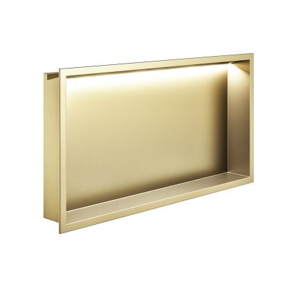 600 x 300 Rectangle Shower Niche with LED Strip Brushed Brass