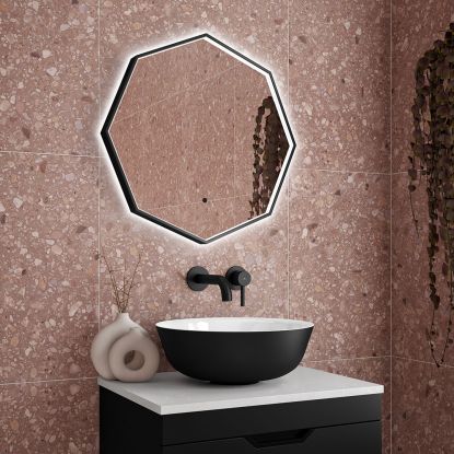 Octa 60 LED Black Frame Mirror