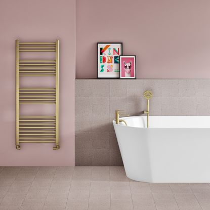 Ryver 1200 x 500 Brushed Brass Heated Towel Rail